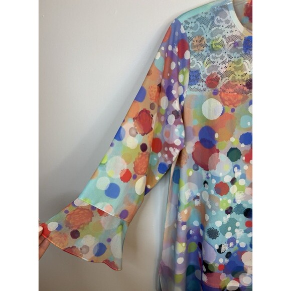 ALI MILES Colorful Polka Dot Blouse Women Large Bell Sleeve Sheer Tunic Top Art - Picture 4 of 11